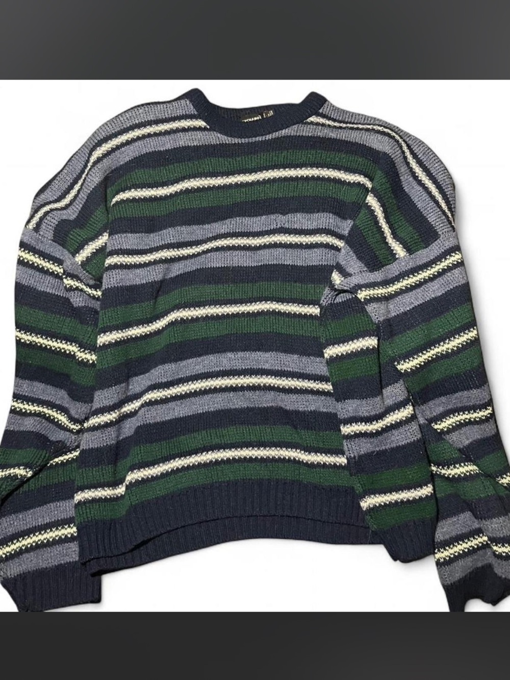 Vintage 90s Exchange Unlimited Striped Knit Sweater Grunge Grandpa Goth L